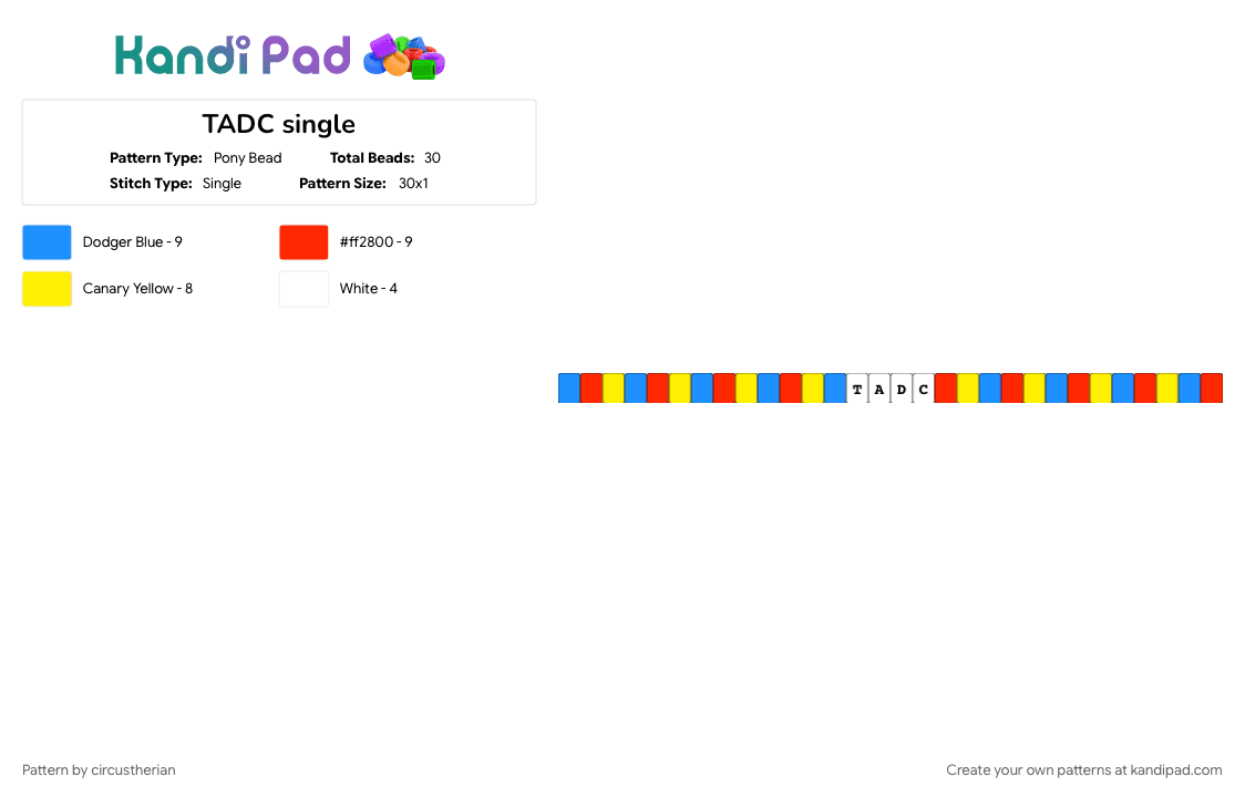 TADC single - Pony Bead Pattern by circustherian on Kandi Pad - clown, clowncore, light blue, pomni, red, red blue yellow, single, tadc, the amazing digital circus