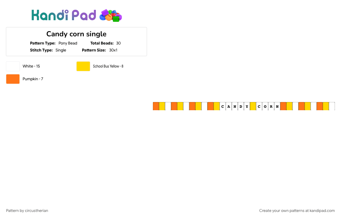 Candy corn single - Pony Bead Pattern by circustherian on Kandi Pad - candy corn, cute, easy, halloween, orange, single, yellow