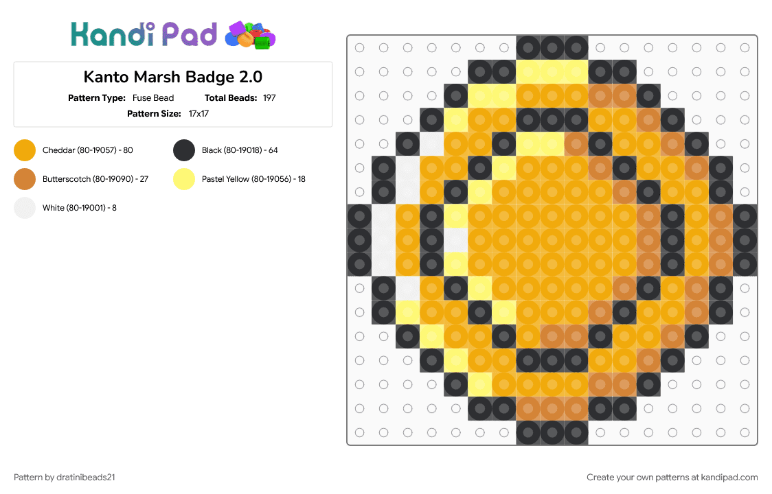 Kanto Marsh Badge 2.0 - Fuse Bead Pattern by dratinibeads21 on Kandi Pad - orange