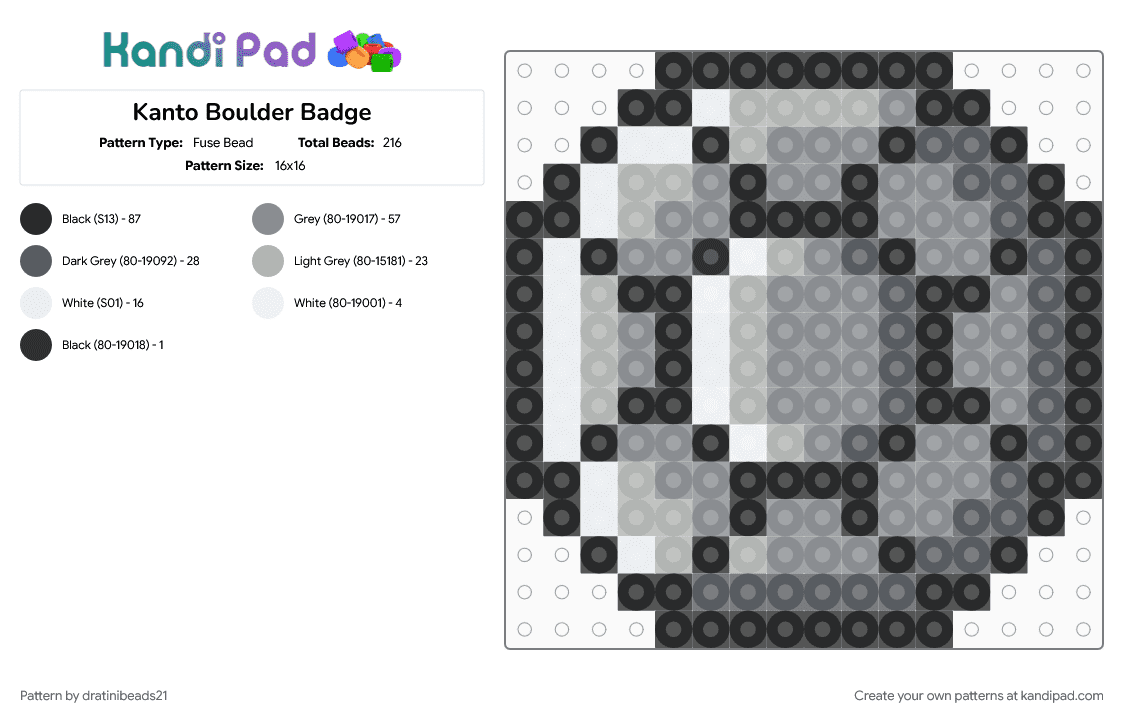 Kanto Boulder Badge - Fuse Bead Pattern by dratinibeads21 on Kandi Pad - gaming, gray, gym badge, kanto, pokemon
