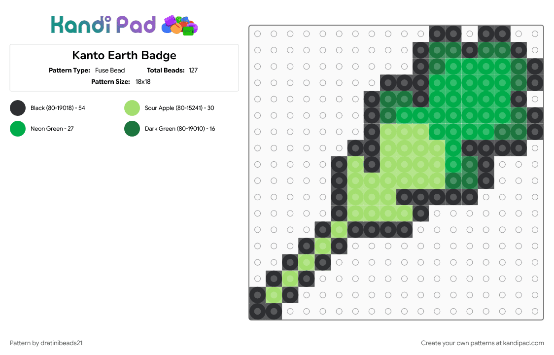 Kanto Earth Badge - Fuse Bead Pattern by dratinibeads21 on Kandi Pad - black, gaming, green, gym badge, kanto, pokemon