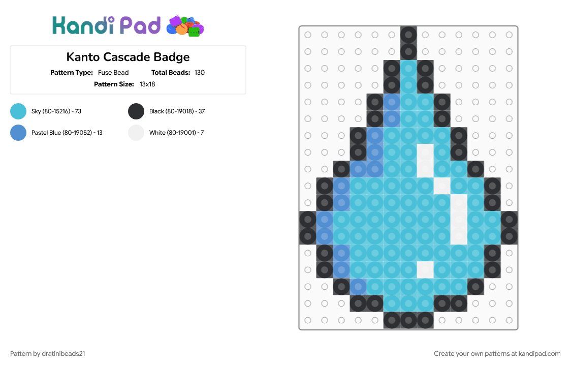 Kanto Cascade Badge - Fuse Bead Pattern by dratinibeads21 on Kandi Pad - gaming, gym badge, kanto, light blue, pokemon