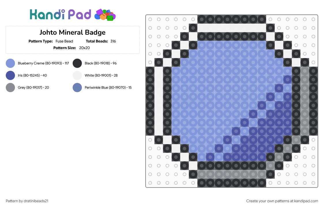 Johto Mineral Badge - Fuse Bead Pattern by dratinibeads21 on Kandi Pad - gaming, gym badge, johto, light blue, pokemon