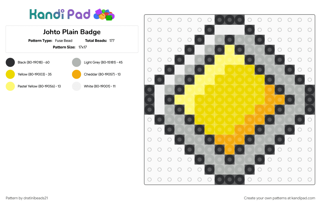 Johto Plain Badge - Fuse Bead Pattern by dratinibeads21 on Kandi Pad - beige, gaming, gym badge, johto, pokemon, yellow