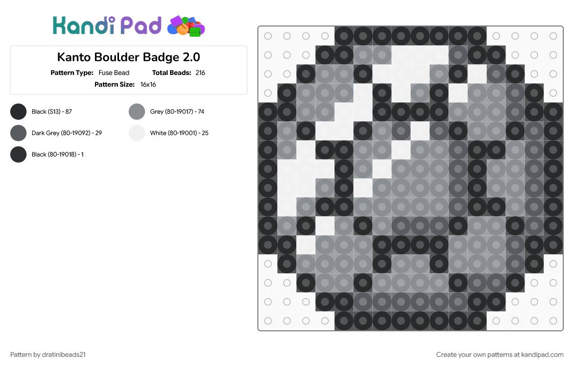 Kanto Boulder Badge 2.0 - Fuse Bead Pattern by dratinibeads21 on Kandi Pad - gaming, gray, gym badge, johto, pokemon