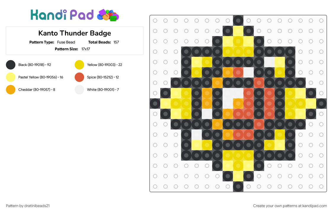 Kanto Thunder Badge - Fuse Bead Pattern by dratinibeads21 on Kandi Pad - black, gaming, gym badge, kanto, pokemon, yellow