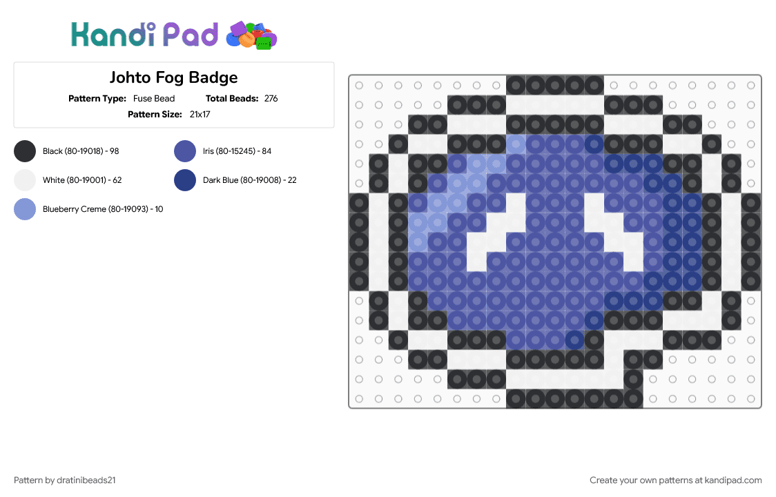 Johto Fog Badge - Fuse Bead Pattern by dratinibeads21 on Kandi Pad - gaming, gym badge, johto, pokemon, purple