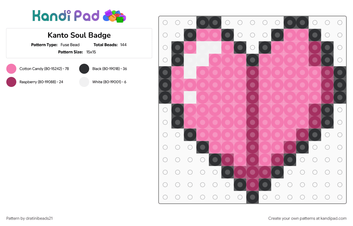 Kanto Soul Badge - Fuse Bead Pattern by dratinibeads21 on Kandi Pad - gaming, gym badge, kanto, pink, pokemon