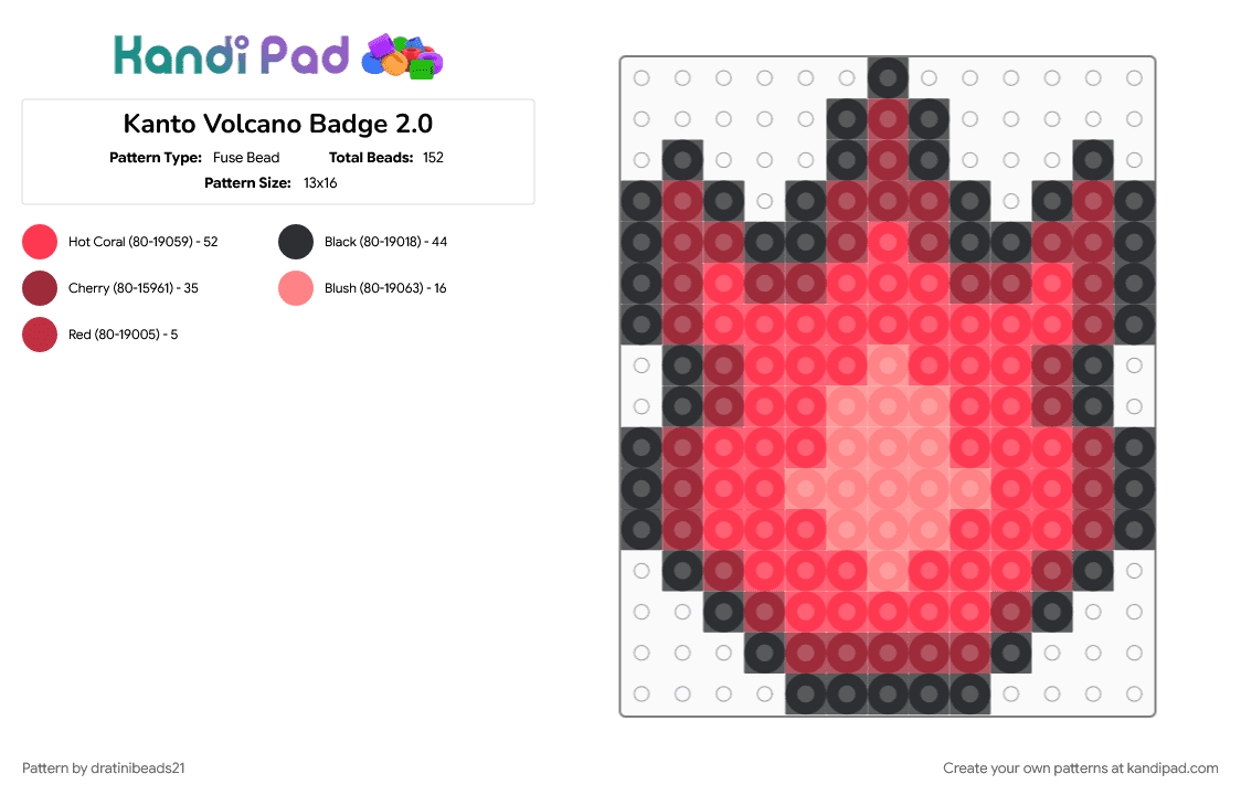 Kanto Volcano Badge 2.0 - Fuse Bead Pattern by dratinibeads21 on Kandi Pad - black, gaming, gym badge, kanto, pokemon, red
