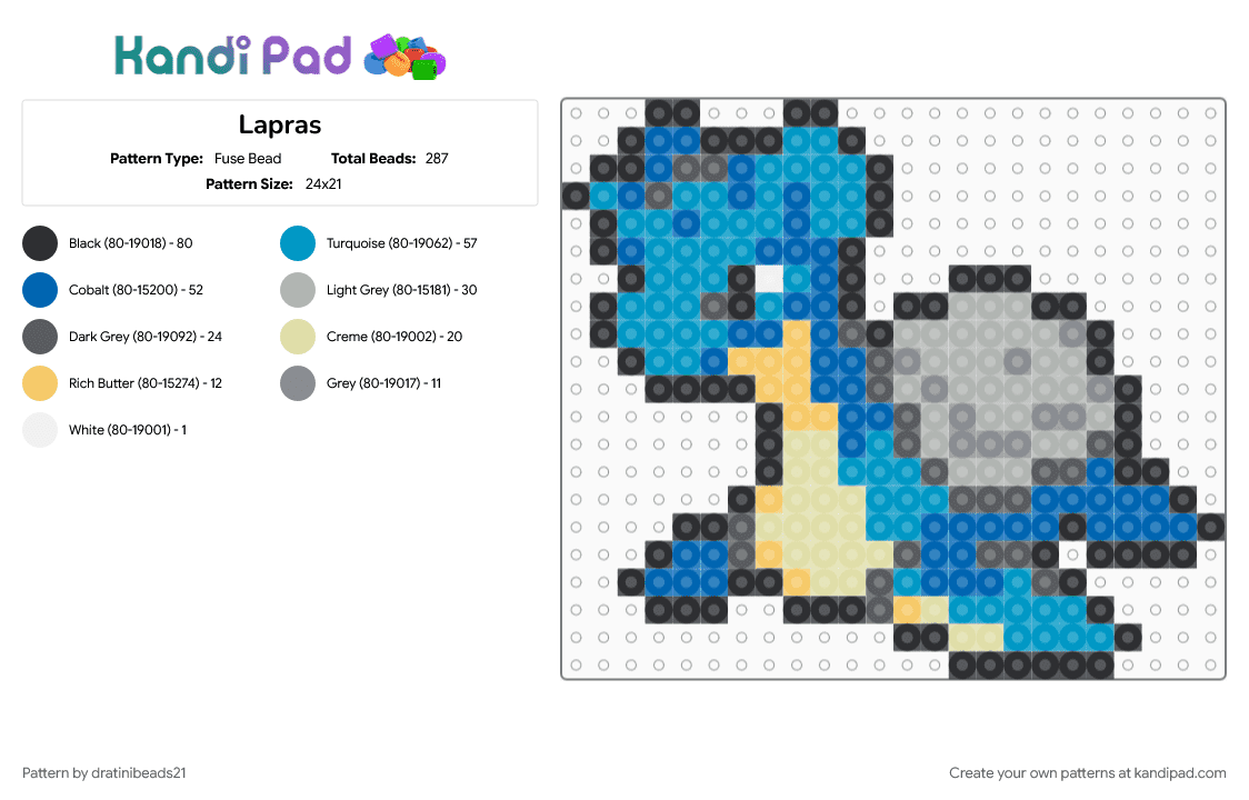 Lapras - Fuse Bead Pattern by dratinibeads21 on Kandi Pad - blue, light blue