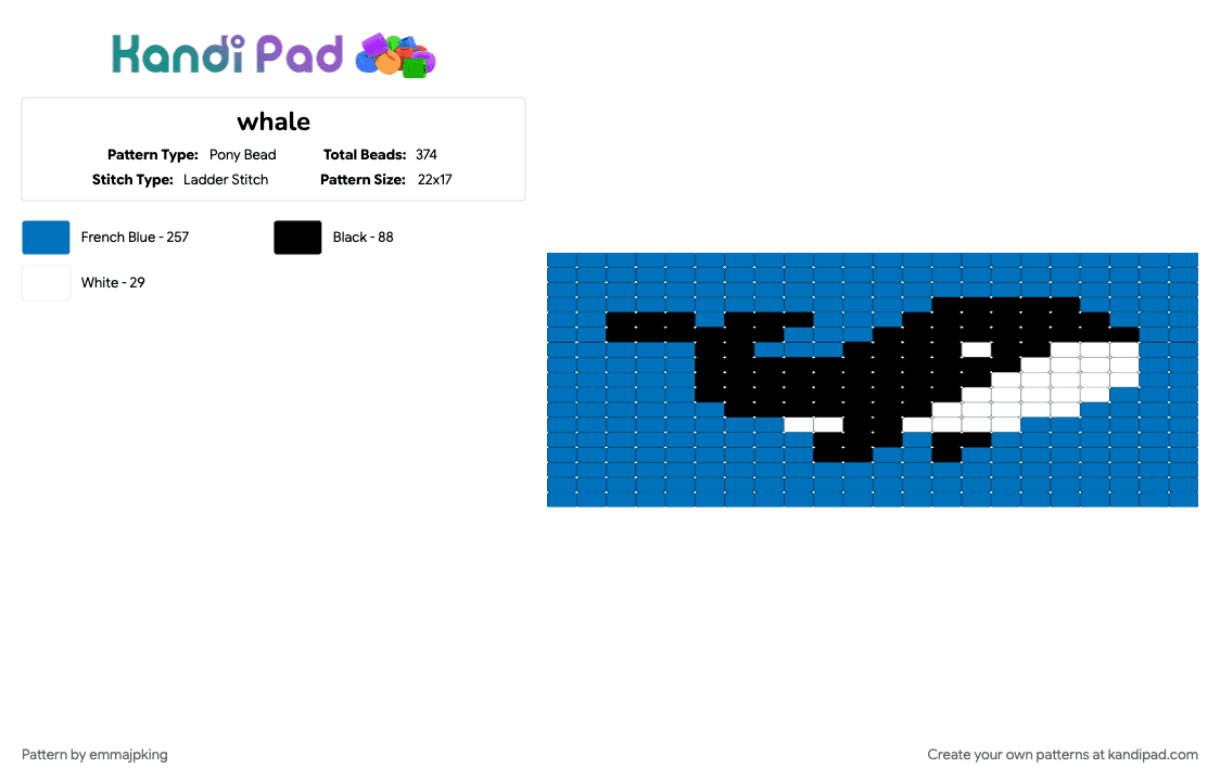 whale - Pony Bead Pattern by emmajpking on Kandi Pad - blue