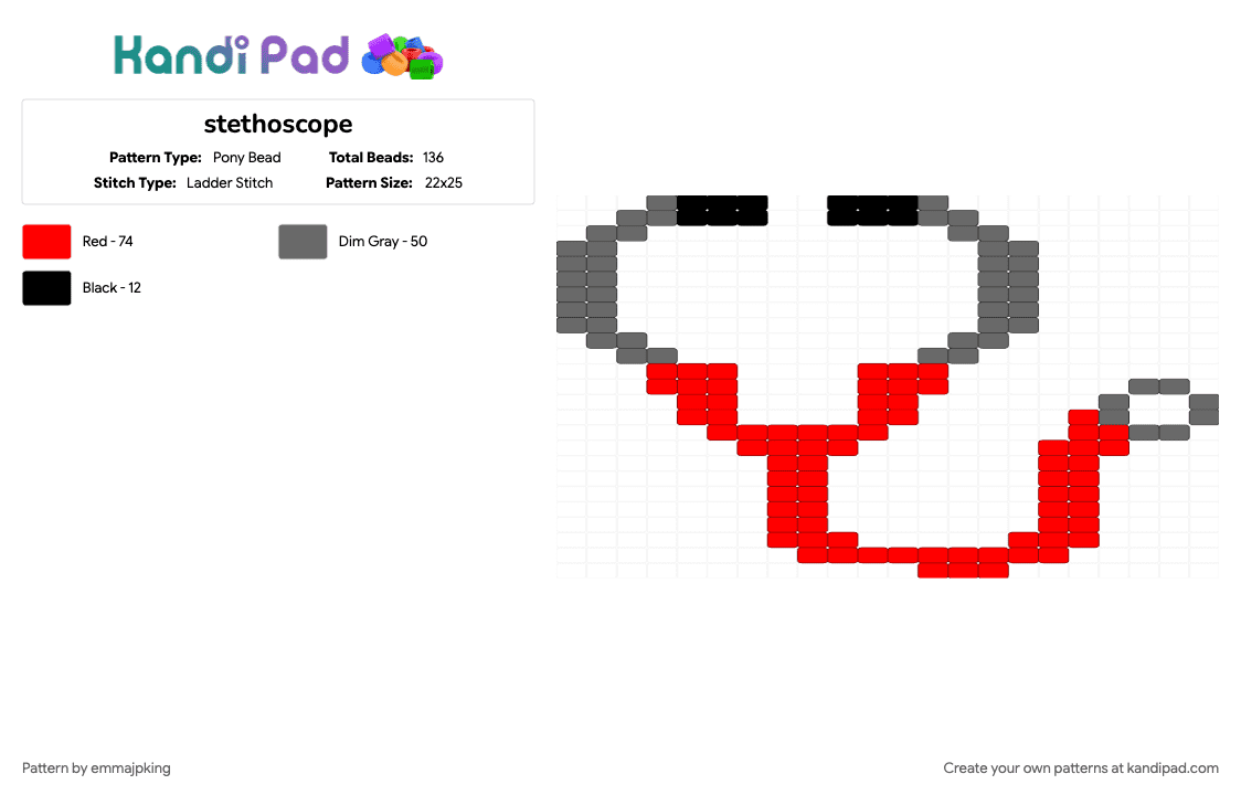 stethoscope - Pony Bead Pattern by emmajpking on Kandi Pad - gray, red