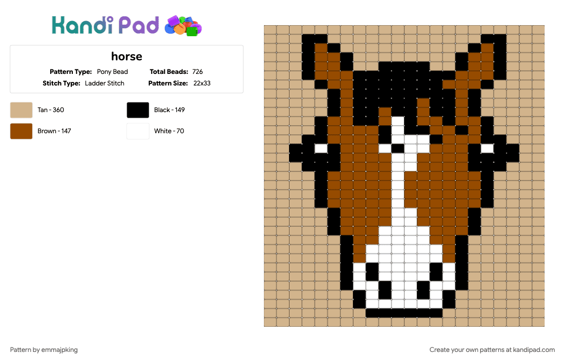 horse - Pony Bead Pattern by emmajpking on Kandi Pad - beige, red