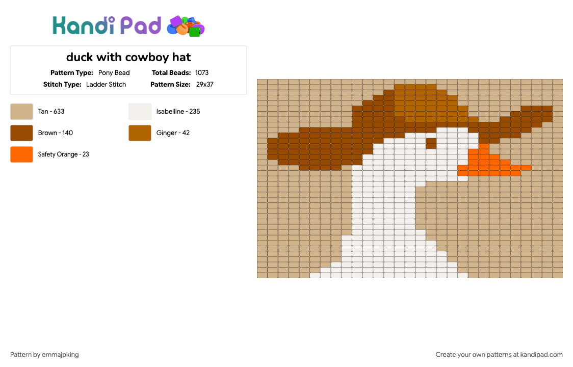 duck with cowboy hat - Pony Bead Pattern by emmajpking on Kandi Pad - beige