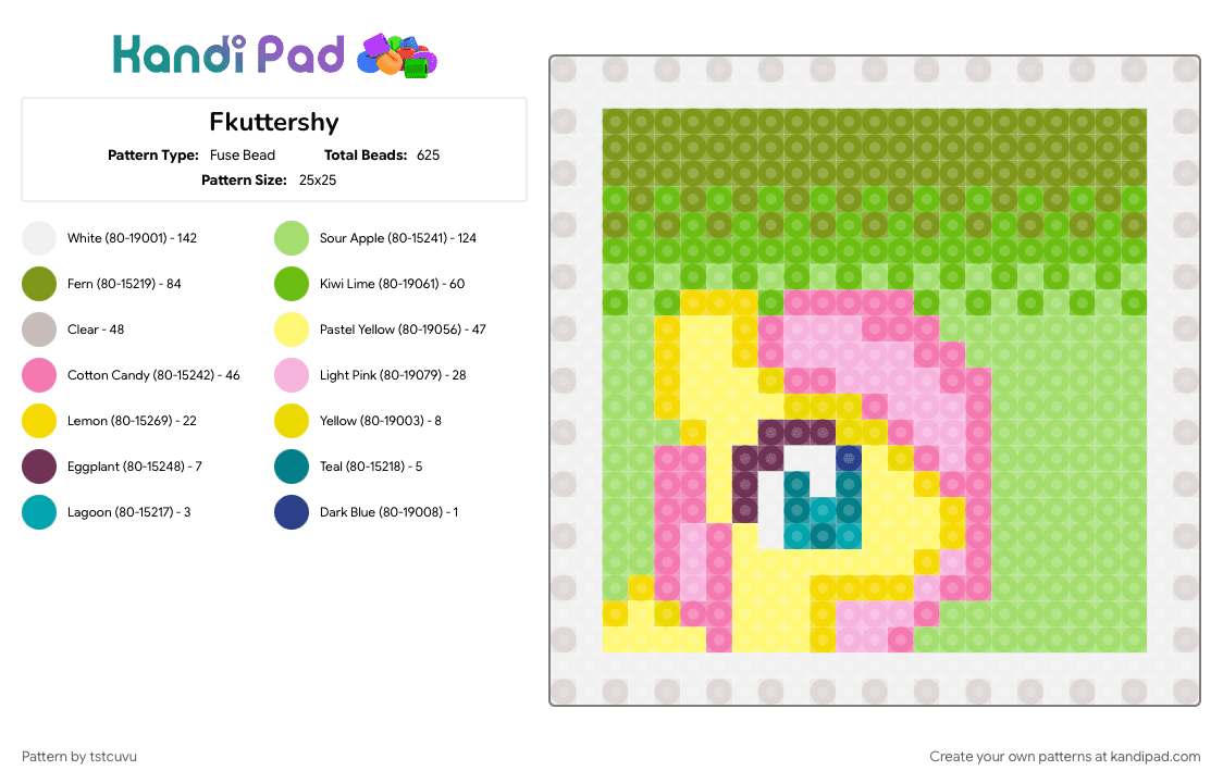 Fkuttershy - Fuse Bead Pattern by tstcuvu on Kandi Pad - gold, green, pink, yellow