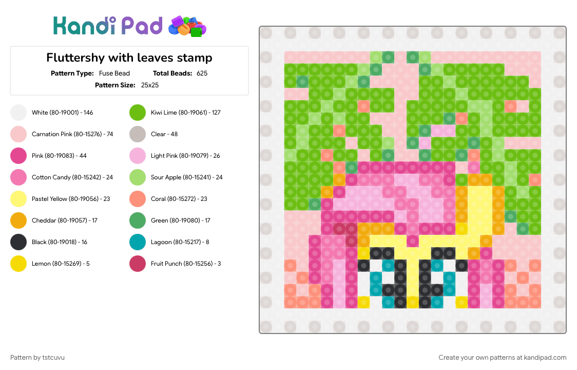 Fluttershy with leaves stamp - Fuse Bead Pattern by tstcuvu on Kandi Pad - 