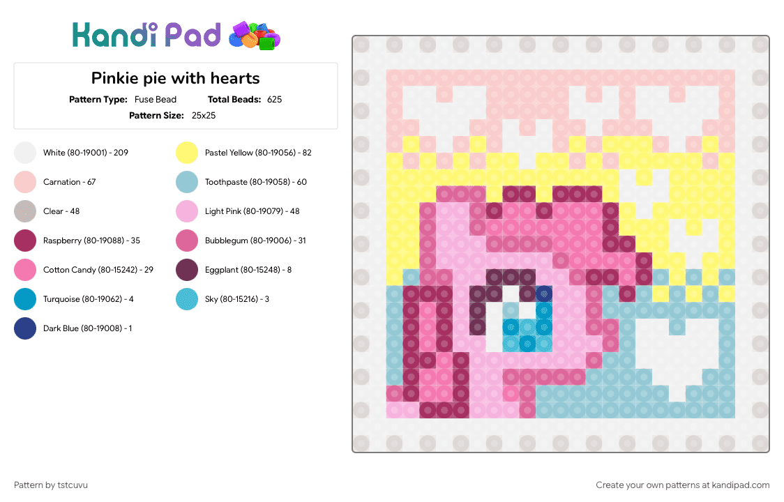 Pinkie pie with hearts - Fuse Bead Pattern by tstcuvu on Kandi Pad - beige, pink, yellow
