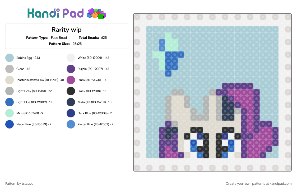 Rarity wip - Fuse Bead Pattern by tstcuvu on Kandi Pad - beige, light blue