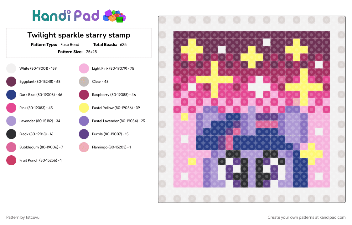 Twilight sparkle starry stamp - Fuse Bead Pattern by tstcuvu on Kandi Pad - pink