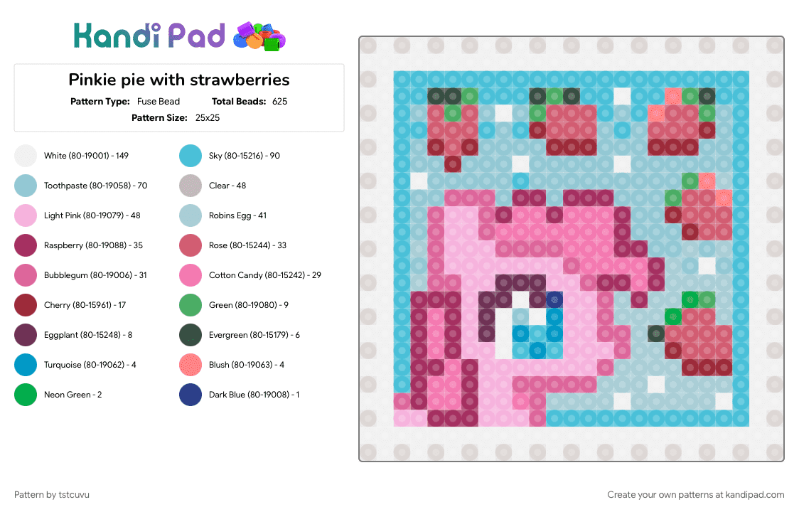 Pinkie pie with strawberries - Fuse Bead Pattern by tstcuvu on Kandi Pad - light blue, pink