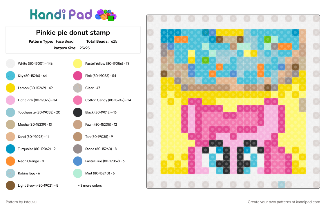 Pinkie pie donut stamp - Fuse Bead Pattern by tstcuvu on Kandi Pad - beige, light blue, pink, yellow