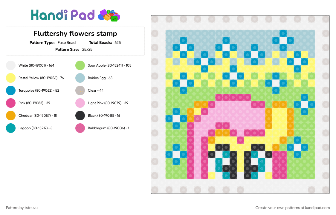 Fluttershy flowers stamp - Fuse Bead Pattern by tstcuvu on Kandi Pad - green, light blue, pink, yellow