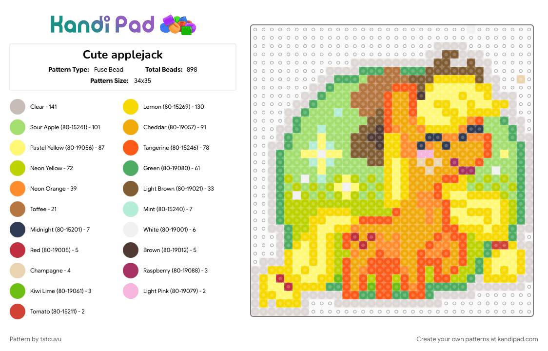 Cute applejack Fuse Bead Pattern - Kandi Pad | Kandi Patterns, Fuse ...