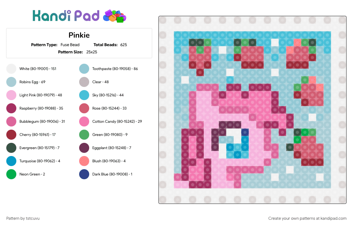 Pinkie - Fuse Bead Pattern by tstcuvu on Kandi Pad - light blue, pink