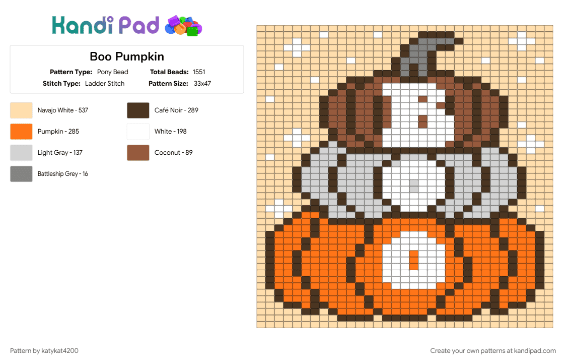 Boo Pumpkin - Pony Bead Pattern by katykat4200 on Kandi Pad - beige, brown, orange