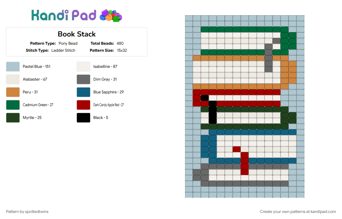 Book Stack - Pony Bead Pattern by spottedtwins on Kandi Pad - light blue