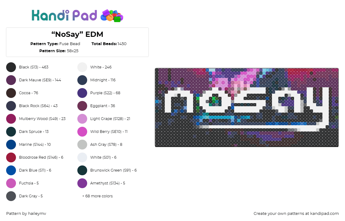 “NoSay” EDM - Fuse Bead Pattern by haileymv on Kandi Pad - nosay,logo,dj,edm,music,white