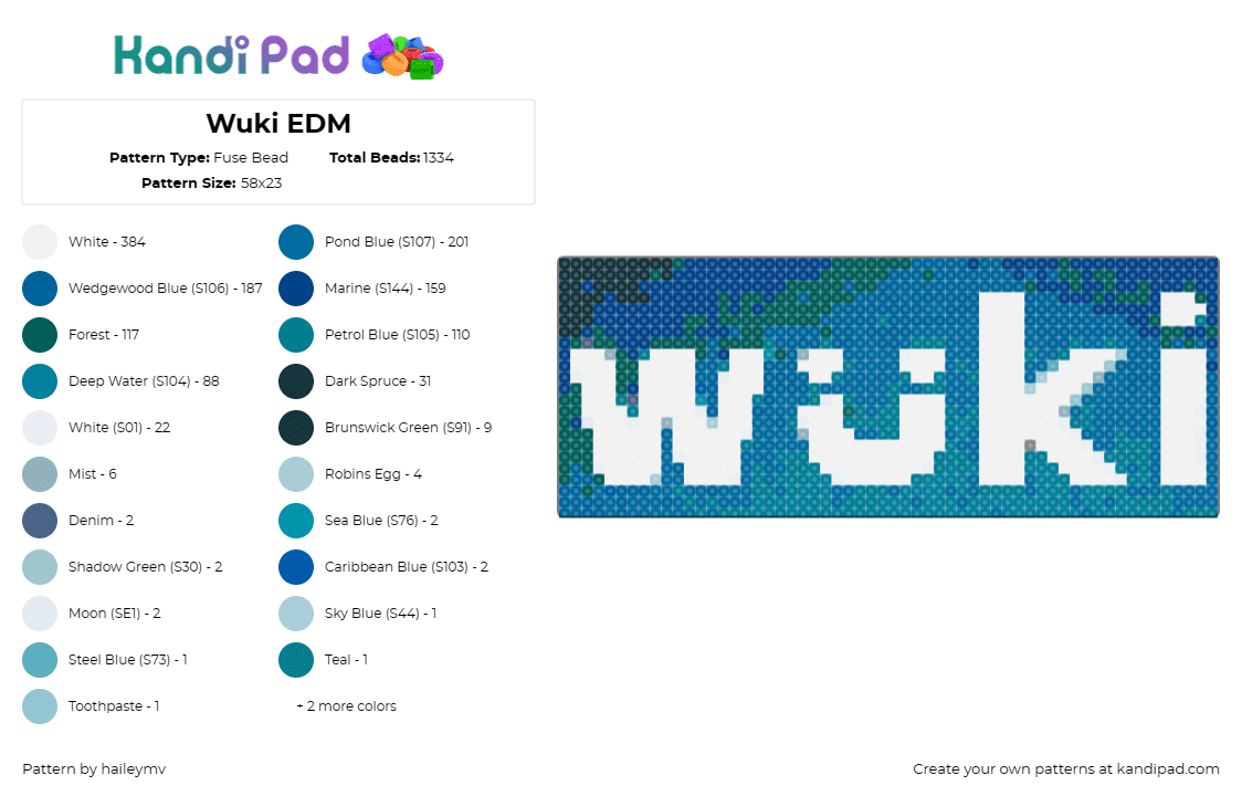 Wuki EDM - Fuse Bead Pattern by haileymv on Kandi Pad - wuki,logo,dj,edm,music,white,teal