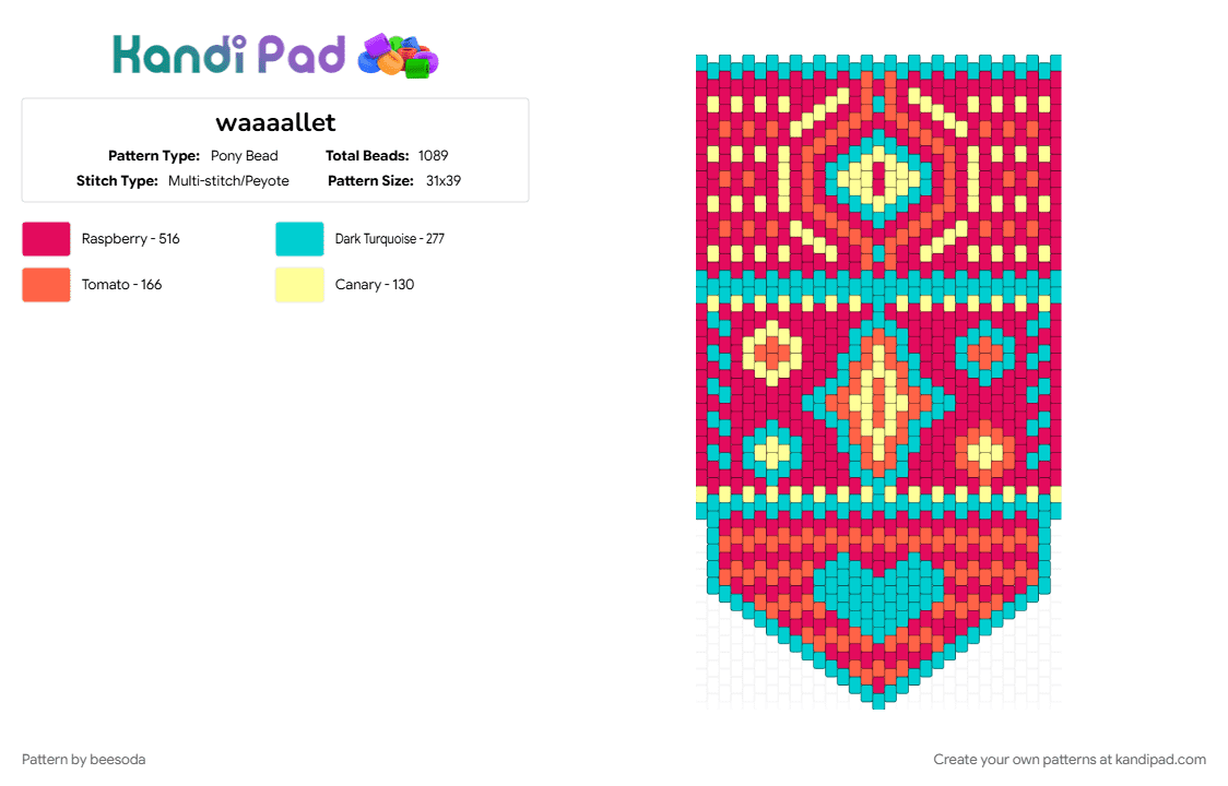 waaaallet - Pony Bead Pattern by beesoda on Kandi Pad - red