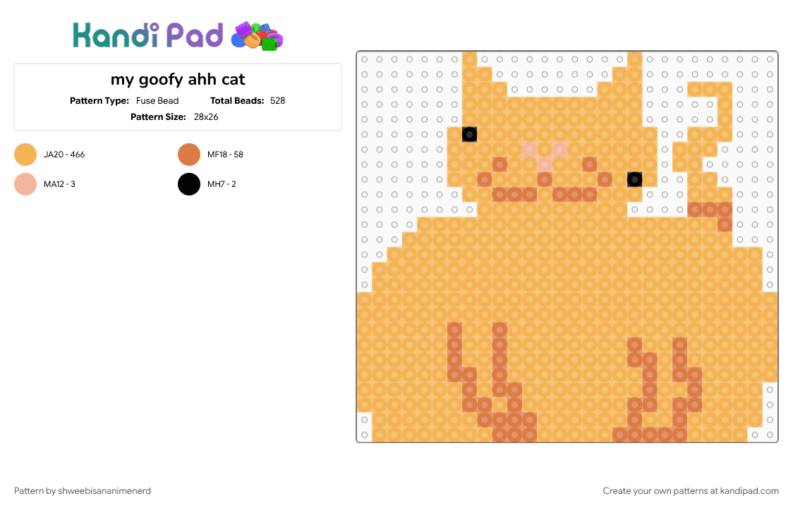 my goofy ahh cat - Fuse Bead Pattern by shweebisananimenerd on Kandi Pad - autistic, cat, chonky, goofy ahh, kitty, orange, silly, stupid