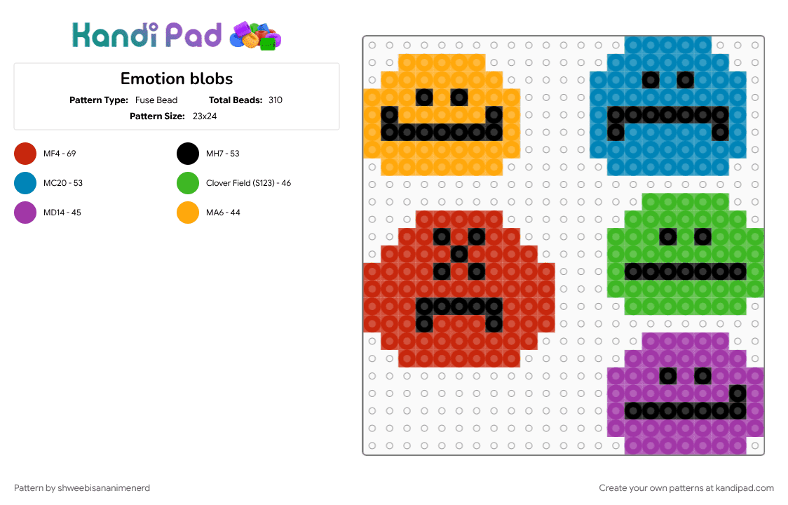 Emotion blobs - Fuse Bead Pattern by shweebisananimenerd on Kandi Pad - blob, blobs, cute, emotions, goober, goofy, goofy ahh, light blue, red, silly
