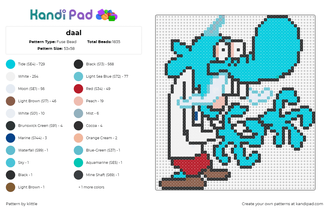 daal - Fuse Bead Pattern by klittle on Kandi Pad - mung daal,chowder,character,tv show,light blue,white