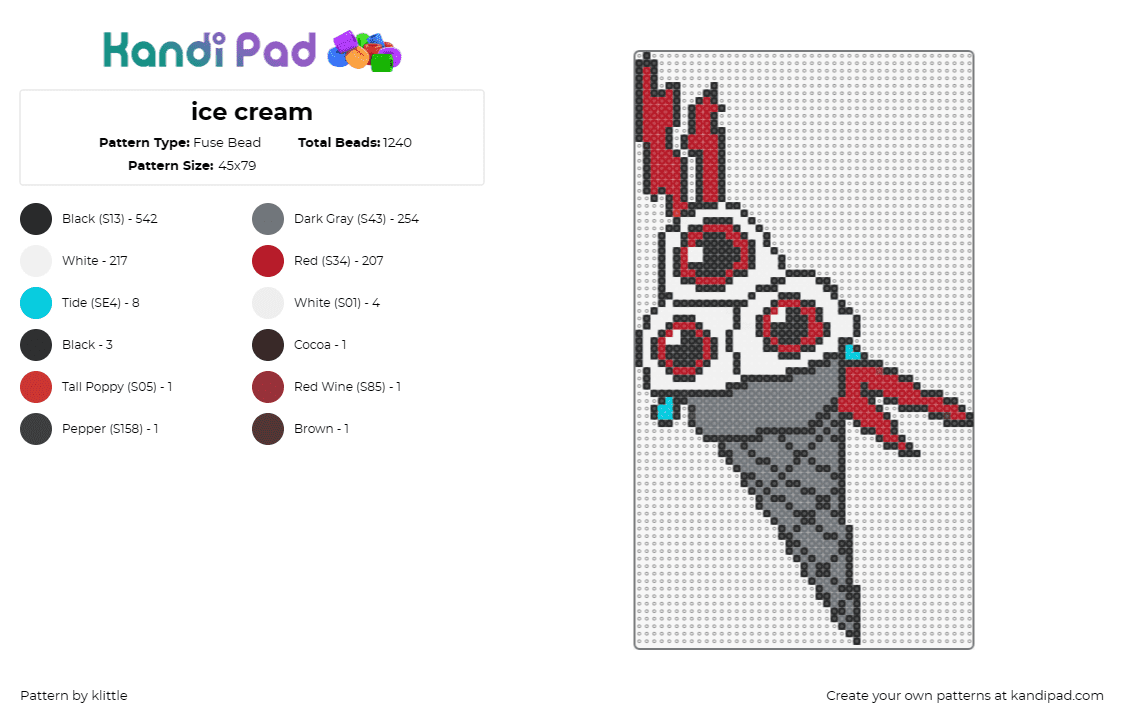 ice cream - Fuse Bead Pattern by klittle on Kandi Pad - eyeballs,ice cream,cone,spooky,halloween,dessert,gray,red,white