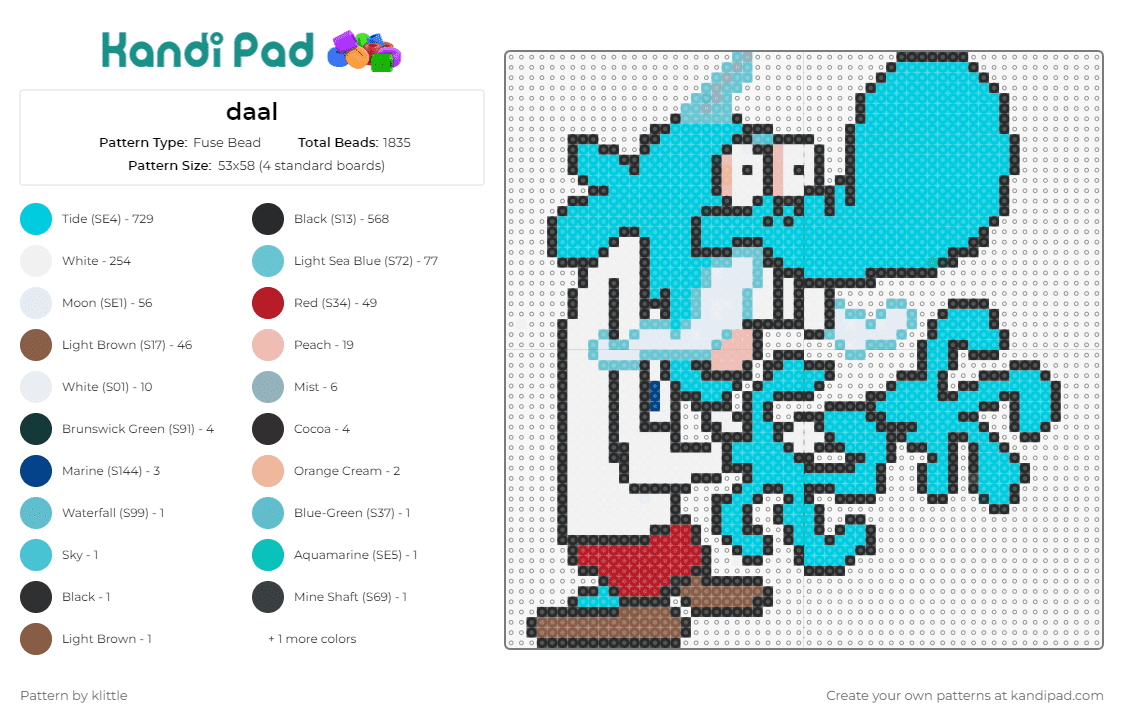 daal - Fuse Bead Pattern by klittle on Kandi Pad - mung daal,chowder,character,tv show,light blue,white