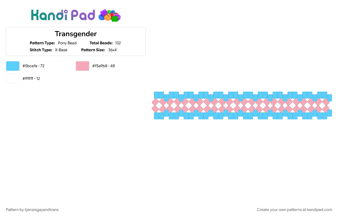 Transgender - Pony Bead Pattern by lijenaisgayandtrans on Kandi Pad - blue, light blue, pink, pride, trans, transgender, white