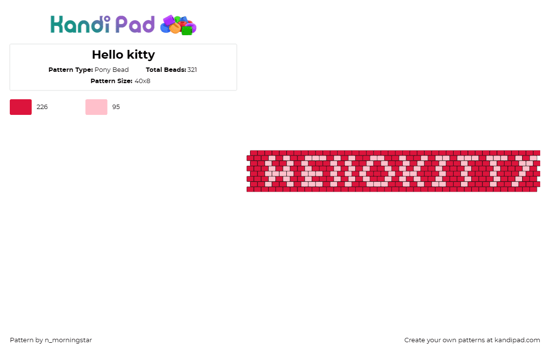 Hello kitty - Pony Bead Pattern by n_morningstar on Kandi Pad - hello kitty,sanrio,text,simple,cuff,red,pink