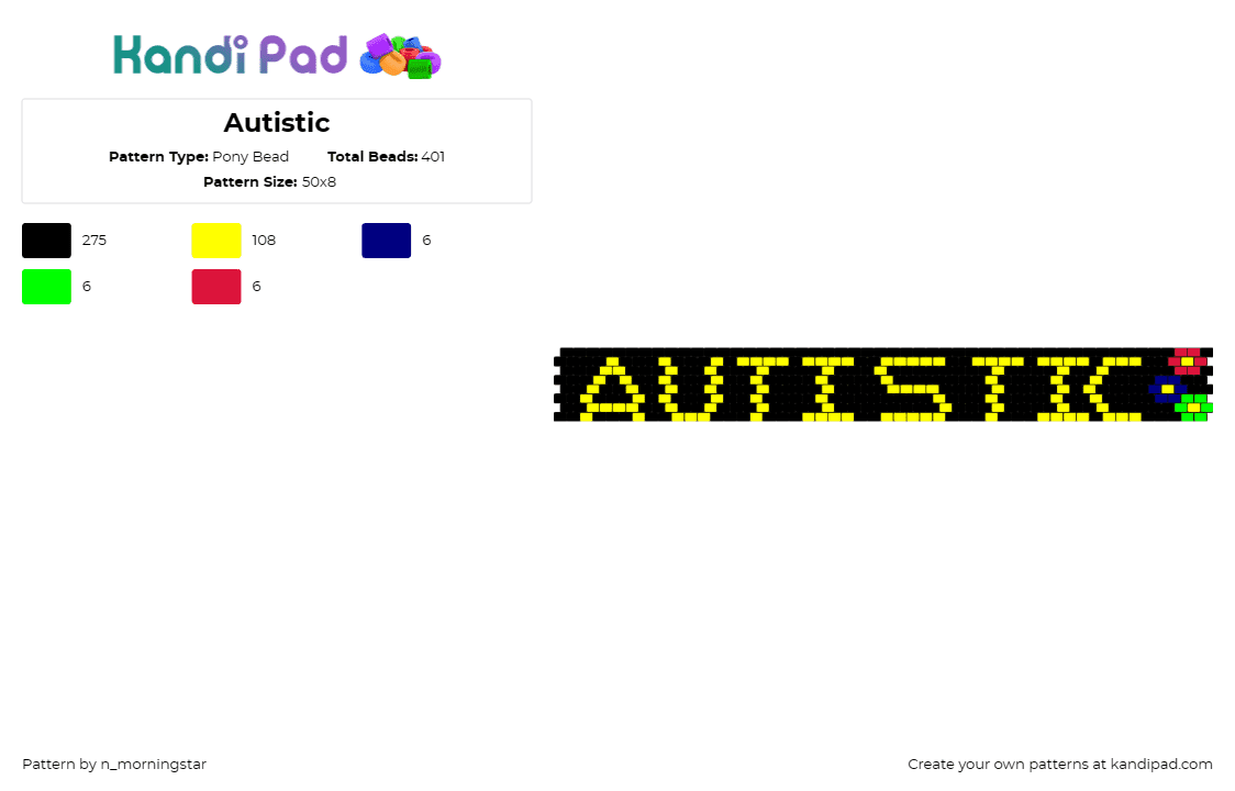 Autistic  - Pony Bead Pattern by n_morningstar on Kandi Pad - autism,text,cuff,support,yellow,black