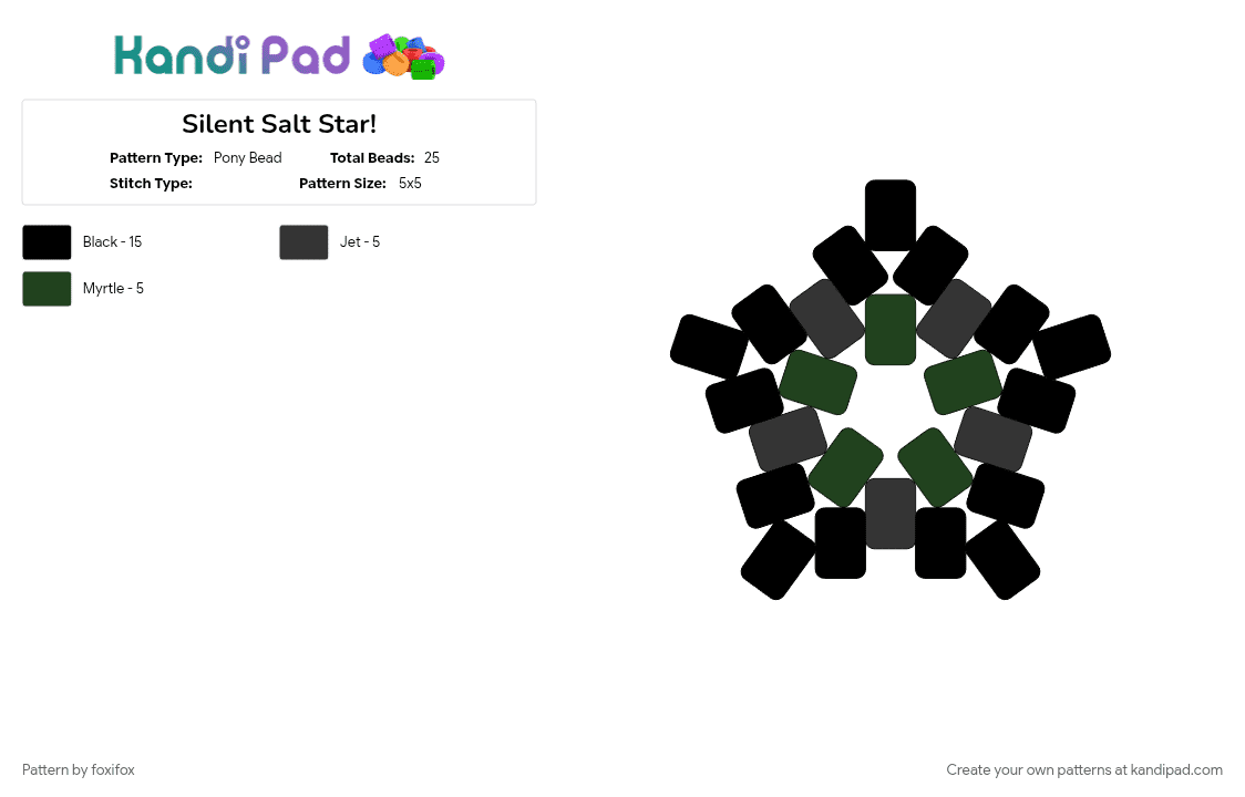 Silent Salt mini star! - Pony Bead Pattern by foxifox on Kandi Pad - black, crk, crk beasts, crk silent salt, crk ssc, star