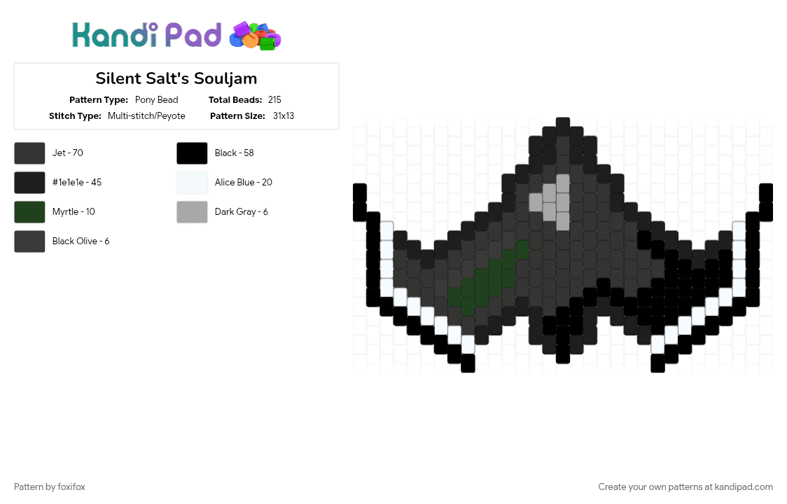 Silent Salt\'s Souljam - Pony Bead Pattern by foxifox on Kandi Pad - black, crk, crk beasts, crk silent salt, crk ssc, silly, white