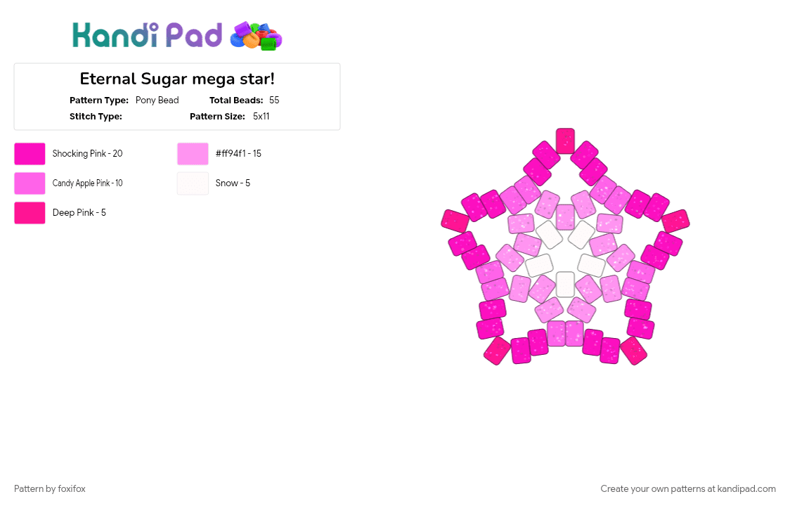 Eternal Sugar mega star! - Pony Bead Pattern by foxifox on Kandi Pad - crk, crk beasts, crk esc, crk eternal sugar, pink, star