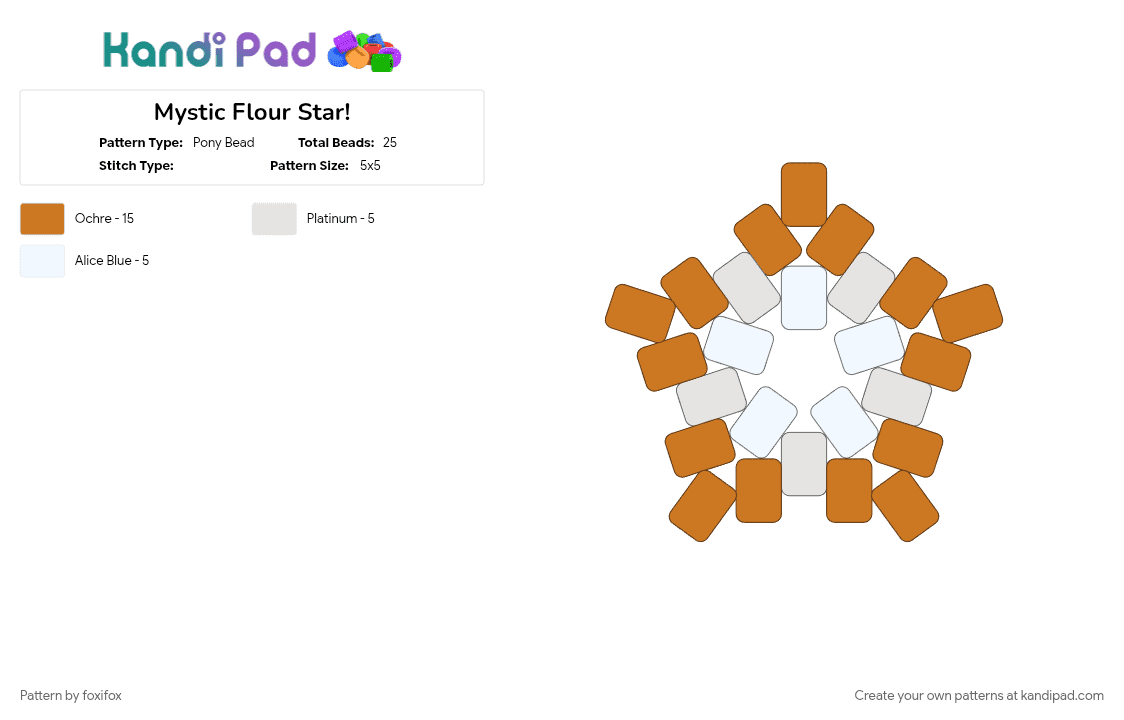 Mystic Flour mini star! - Pony Bead Pattern by foxifox on Kandi Pad - crk, crk beasts, crk mfc, crk mystic flour, orange, star, white