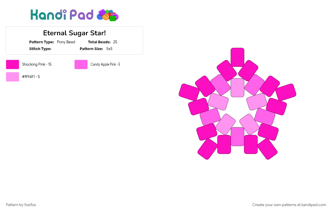 Eternal Sugar mini star! - Pony Bead Pattern by foxifox on Kandi Pad - crk, crk beasts, crk esc, crk eternal sugar, pink, star