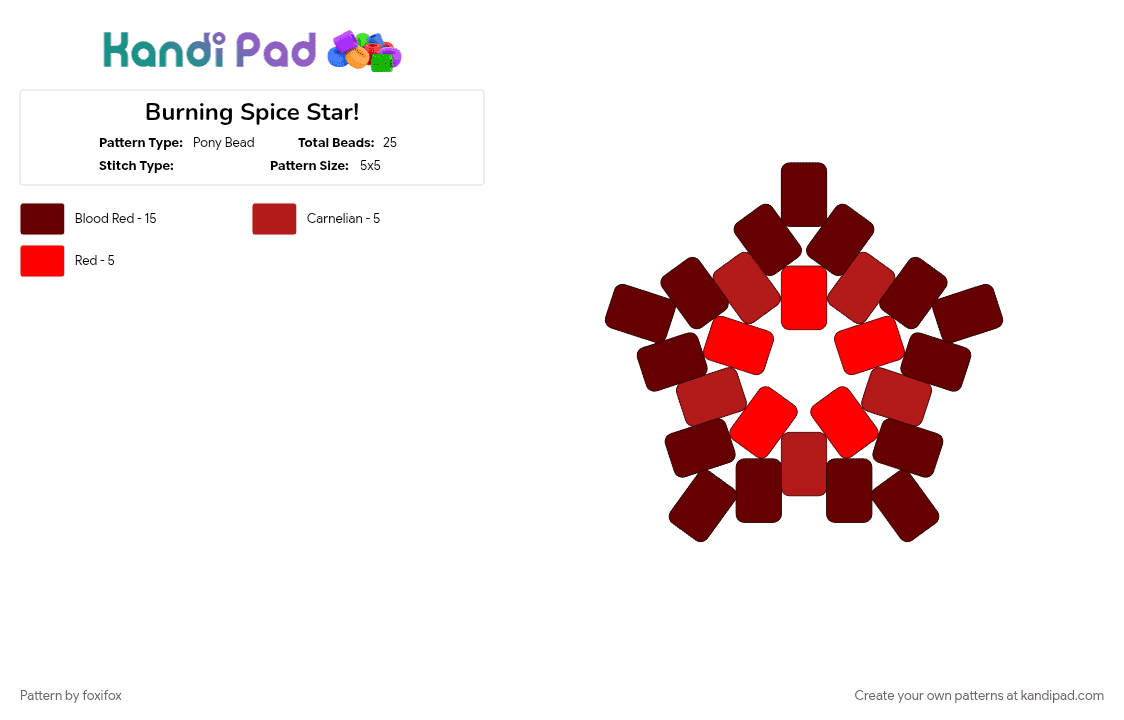 Burning Spice mini star! - Pony Bead Pattern by foxifox on Kandi Pad - brown, crk, crk beasts, crk bsc, crk burning spice, red, star