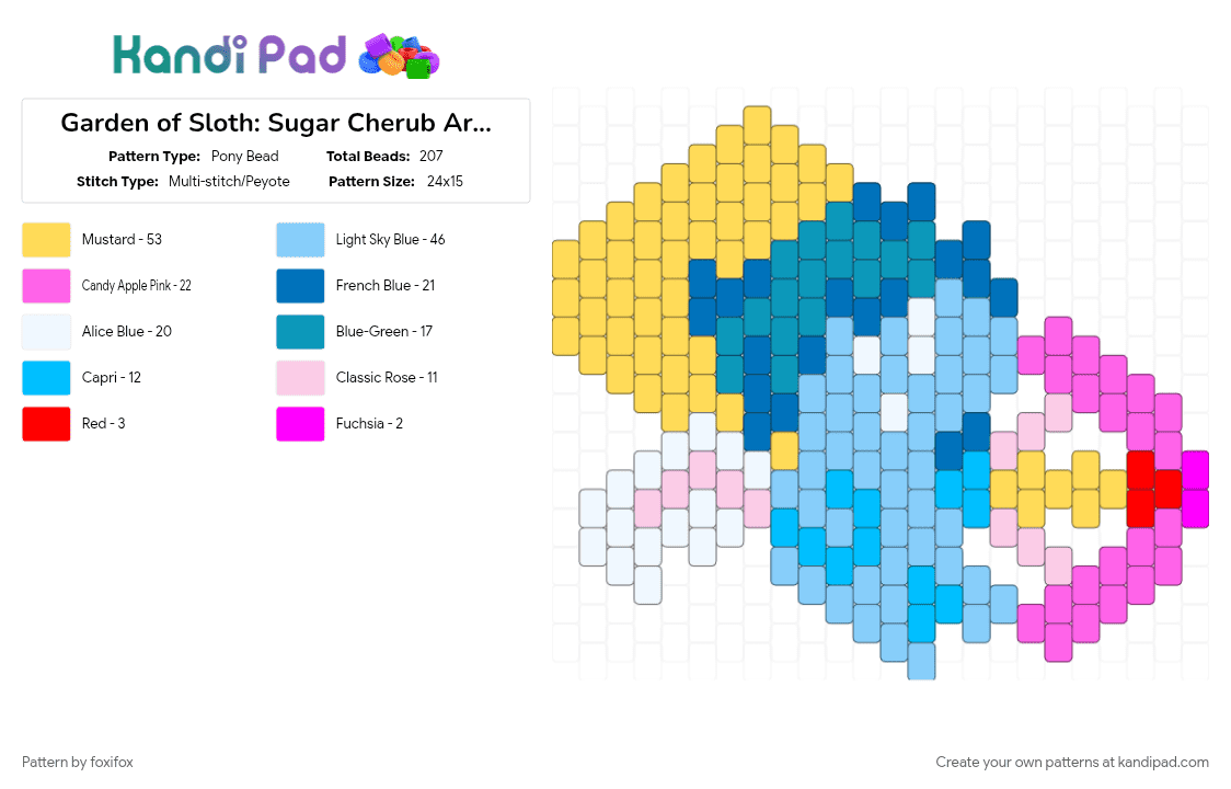 Garden of Sloth: Sugar Cherub Archer - Pony Bead Pattern by foxifox on Kandi Pad - angel, chibi, crk, crk esc, cute, light blue, pink, yellow