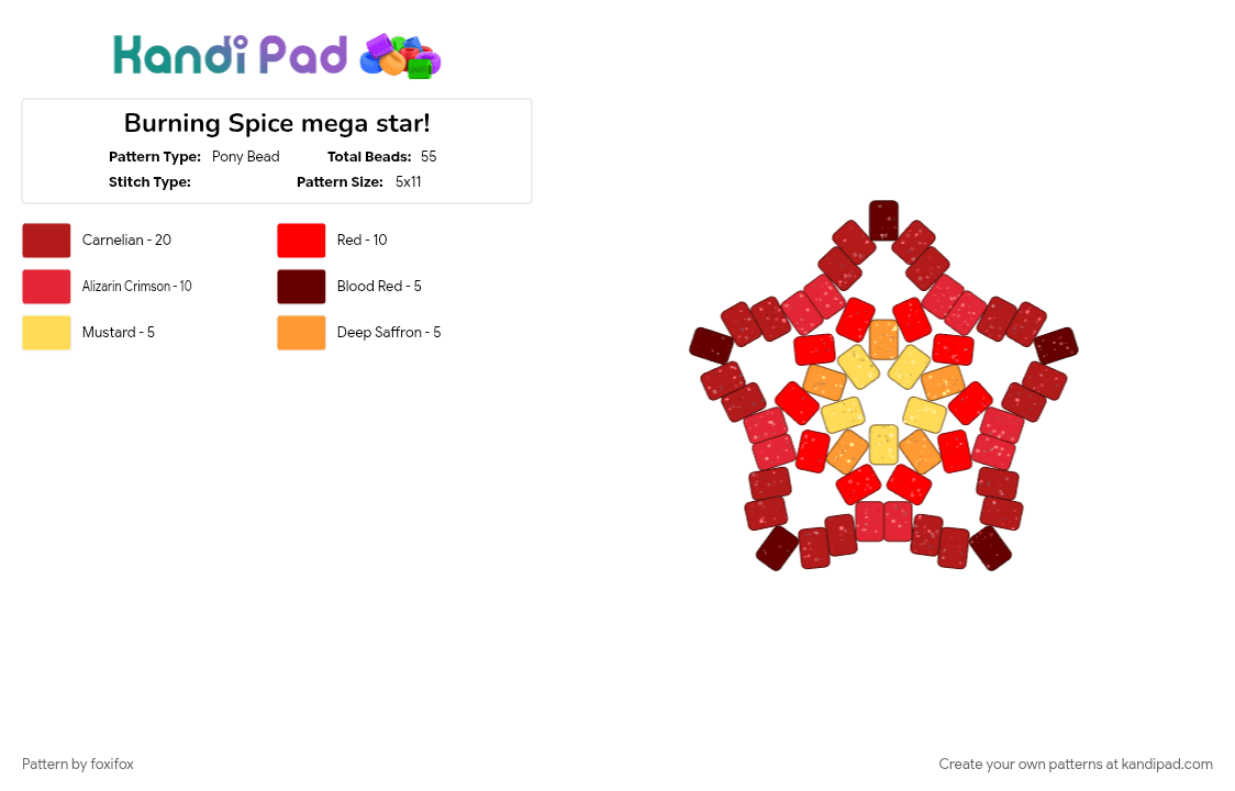 Burning Spice mega star! - Pony Bead Pattern by foxifox on Kandi Pad - crk, crk beasts, crk bsc, crk burning spice, red, star
