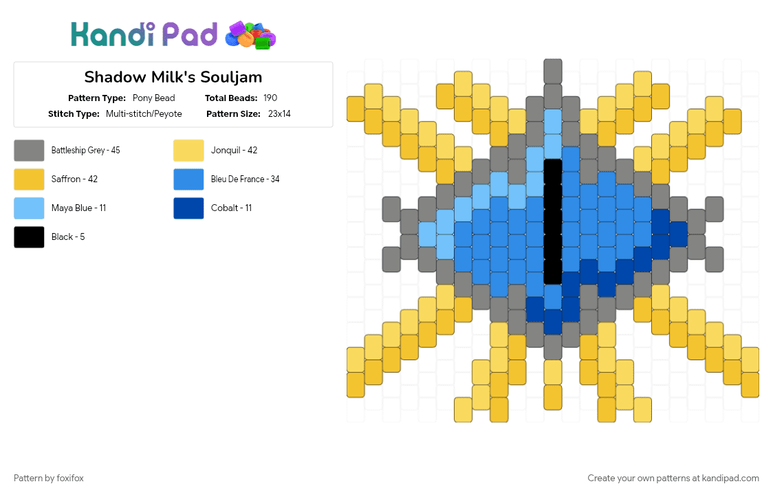 Shadow Milk\'s Souljam - Pony Bead Pattern by foxifox on Kandi Pad - crk, crk beasts, crk shadow milk cookie, crk smc, gray, light blue, silly, yellow